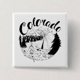 Macaron Carré 5 Cm Dessin d'encre de camping du Colorado Mountain