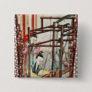 Macaron Carré 5 Cm Détail d'un vase dépeignant le tissage de soie