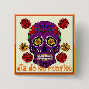 Macaron Carré 5 Cm Dia de los muertos — Bouton crâne de sucre