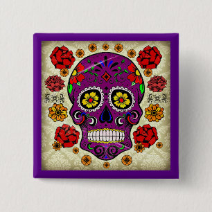 Macaron Carré 5 Cm Dia de los muertos — Bouton crâne de sucre
