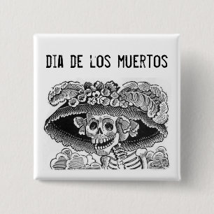 Macaron Carré 5 Cm Dia de los muertos La Catrina Button
