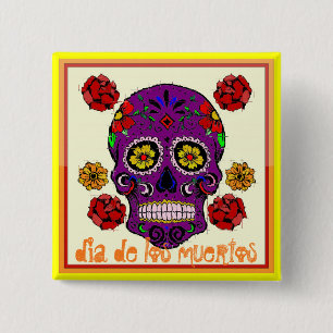Macaron Carré 5 Cm Dia de los muertos -- Sugar Skull Button