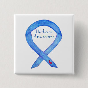 Macaron Carré 5 Cm Diabetes Awareness Ribbon Art Custom Pin Button