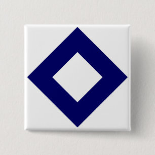 Macaron Carré 5 Cm Diamant blanc, Bordure bleu gras