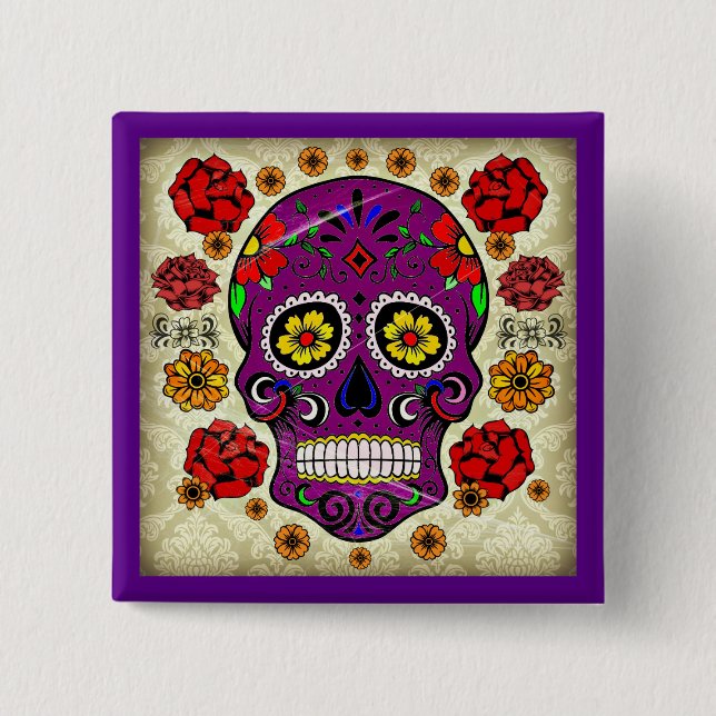 Macaron Carré 5 Cm Diamètre de los muertos --  Bouton de crâne de (Devant)