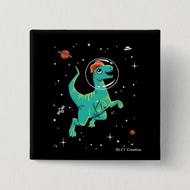 Macaron Carré 5 Cm Dilophosaurus turquoise Et Orange Dinos Dans L'Esp (Devant)