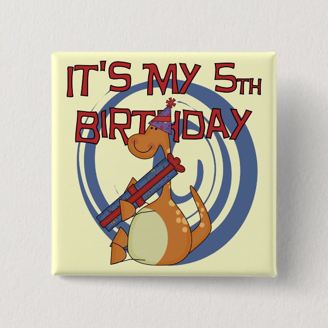 Macaron Carré 5 Cm Dinosaur 5e Anniversaire Tshirts et cadeaux (Devant)