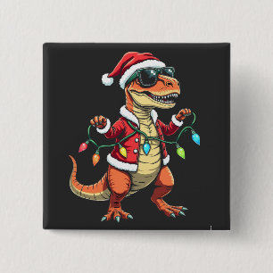 Macaron Carré 5 Cm Dinosaure enveloppé de lumières de Noël Santa Hat