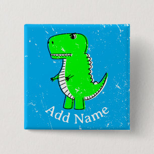 Macaron Carré 5 Cm Dinosaure Vert Dessin Dénomination Personnalisée D
