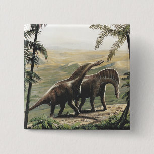 Macaron Carré 5 Cm Dinosaures vintages, Amargasaurus aux palmiers