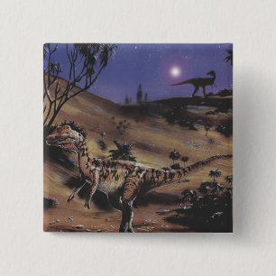 Macaron Carré 5 Cm Dinosaures vintages, Dilophosaurus dans une nuit é
