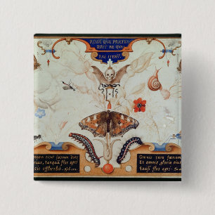 Macaron Carré 5 Cm Diptyque avec les fleurs et les insectes, 1591