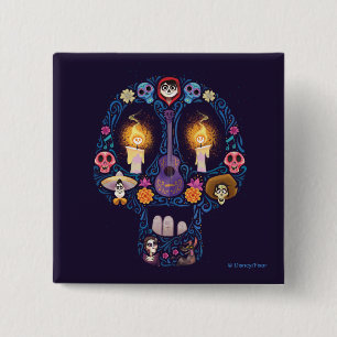 Macaron Carré 5 Cm Disney Pixar Coco   Caractère Crâne à sucre