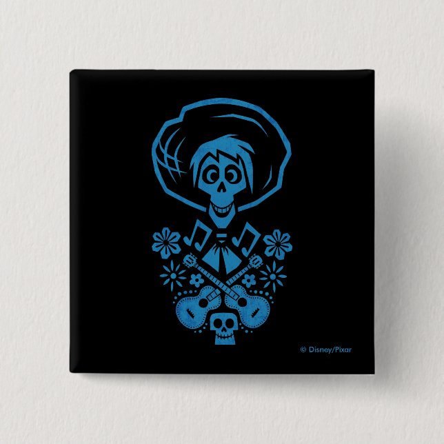 Macaron Carré 5 Cm Disney Pixar Coco | Hector | Silhouette de guitare (Devant)