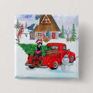 Macaron Carré 5 Cm Doberman Chien en Livraison Noël Camion Neige