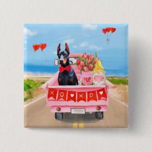 Macaron Carré 5 Cm Doberman Chien Saint-Valentin Coeurs de camion
