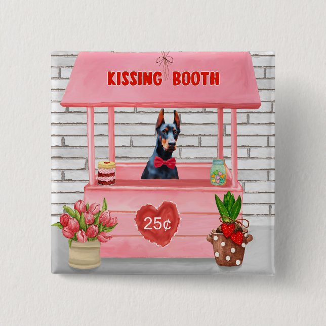Macaron Carré 5 Cm Doberman Chien Valentine's Day Kissing Booth (Devant)