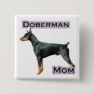 Macaron Carré 5 Cm Doberman Pinscher Maman 4 - Bouton