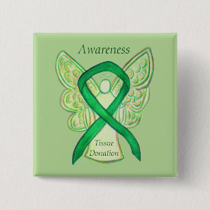 Macaron Carré 5 Cm Don de tissus Vert Sensibilisation Ruban Angel Pin