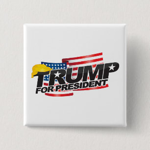 Macaron Carré 5 Cm Donald Trump pour le président (avec des cheveux)