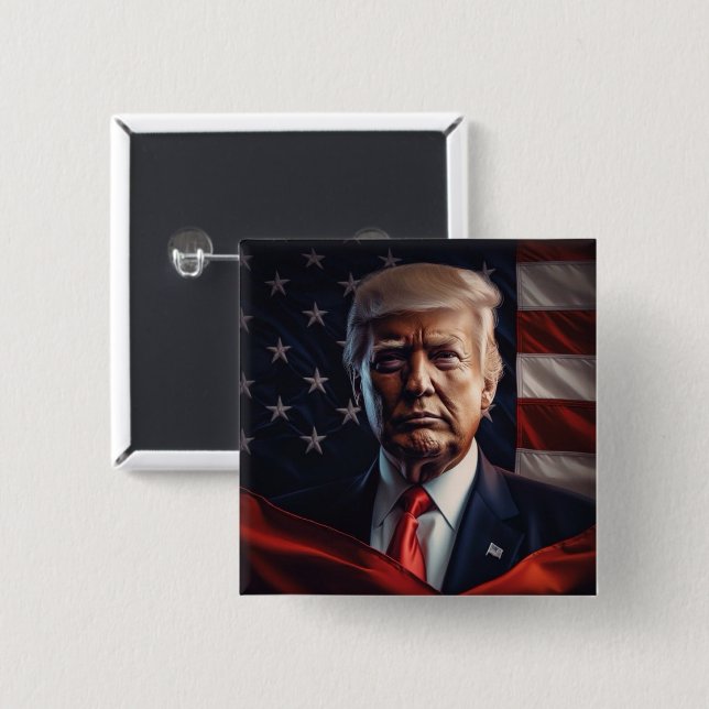 Macaron Carré 5 Cm Donald Trump Président des États-Unis Maison Blanc (Devant & derrière)