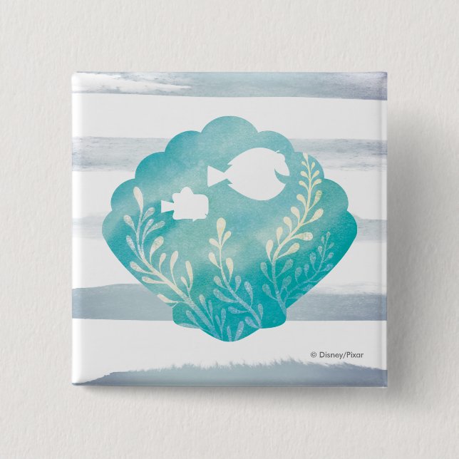 Macaron Carré 5 Cm Dory & Nemo | Graphique Shell aquarelle (Devant)