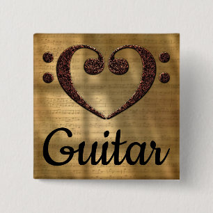 Macaron Carré 5 Cm Double Basse Clef Heart Guitare