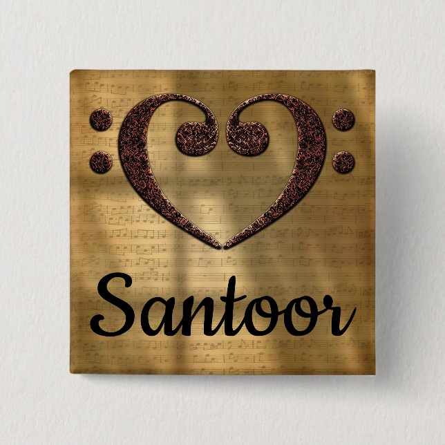Macaron Carré 5 Cm Double basse Clef Heart Santoor (Devant)