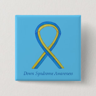 Macaron Carré 5 Cm Down Syndrome Art Awareness Ribbon Pin Button
