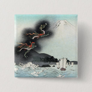 Macaron Carré 5 Cm Dragon Océan S'élevant vers le Mont Fuji HOKUSAI U