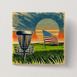 Macaron Carré 5 Cm Drapeau américain vintage Disc Golf Soleil Vintage