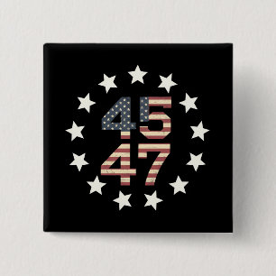 Macaron Carré 5 Cm Drapeau américain vintage Trump 45 47 étoiles USA