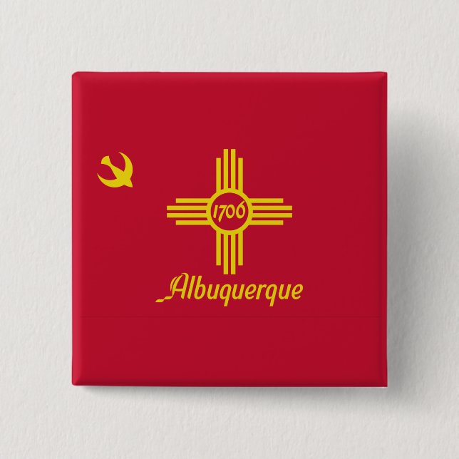 Macaron Carré 5 Cm Drapeau d'Albuquerque, bouton à revers Nouvelle-Me (Devant)