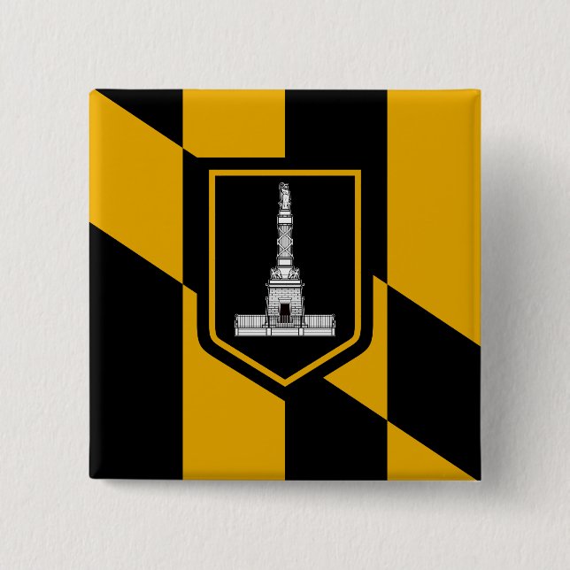 Macaron Carré 5 Cm Drapeau de Baltimore, Bouton du Maryland (Devant)