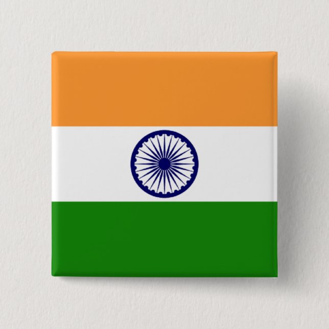 Macaron Carré 5 Cm Drapeau de bouton de l'Inde (Devant)