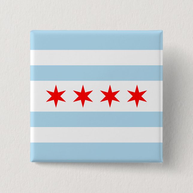 Macaron Carré 5 Cm Drapeau de Chicago, Illinois Pinback Button (Devant)