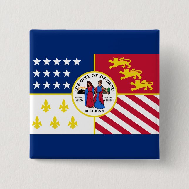 Macaron Carré 5 Cm Drapeau de Detroit, Michigan Button (Devant)