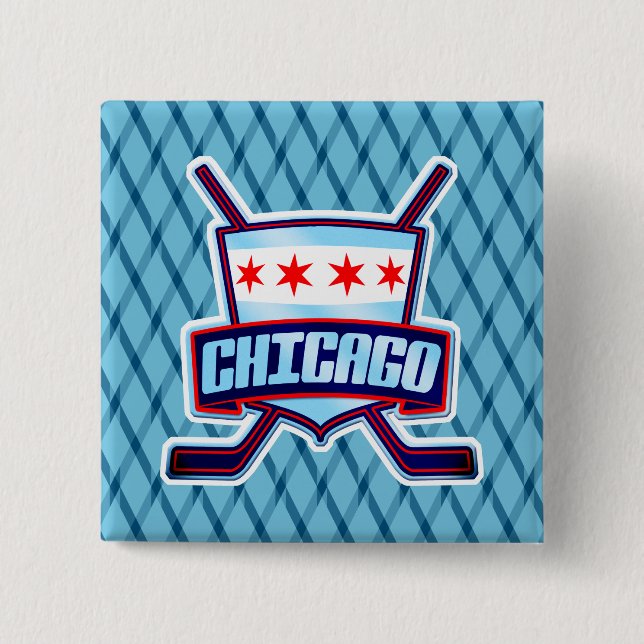 Macaron Carré 5 Cm Drapeau de hockey sur glace de Chicago (Devant)