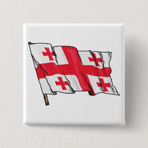 Macaron Carré 5 Cm Drapeau de la Géorgie rouge et blanc à cinq croix 