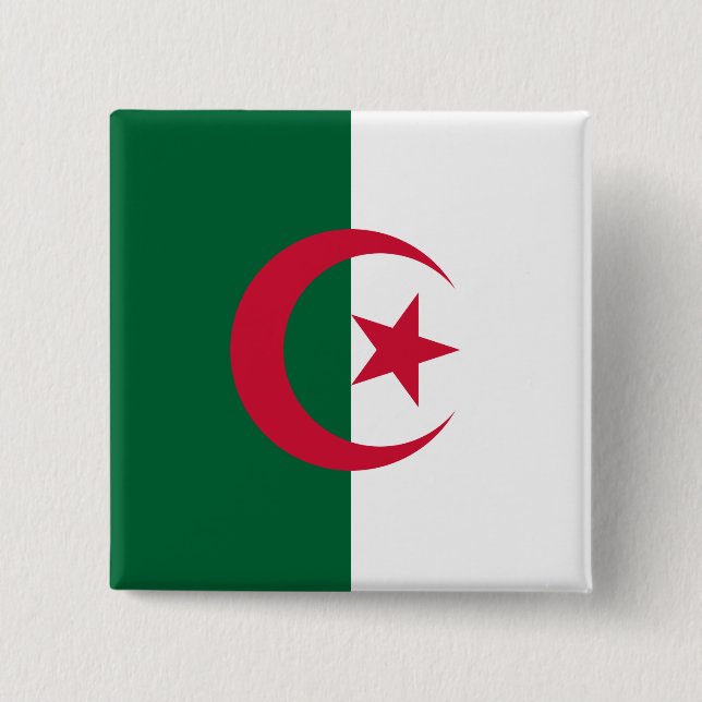 Macaron Carré 5 Cm Drapeau de l'Algérie (Devant)