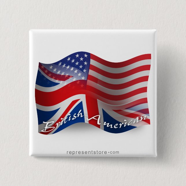 Macaron Carré 5 Cm Drapeau de ondulation Britannique-Américain (Devant)