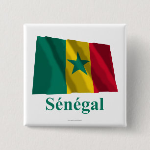 Macaron Carré 5 Cm Drapeau de ondulation du Sénégal avec le nom en