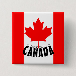 Macaron Carré 5 Cm Drapeau du Canada à feuille d'érable rouge vif