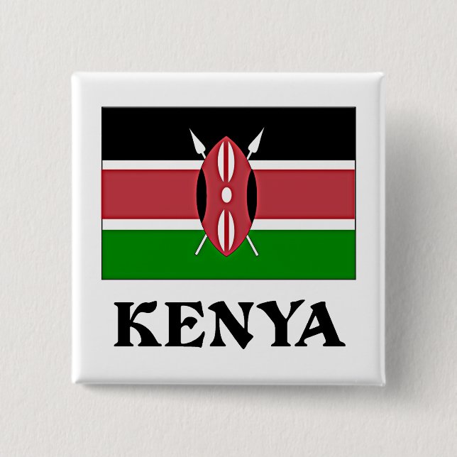 Macaron Carré 5 Cm Drapeau du Kenya, étiqueté (Devant)