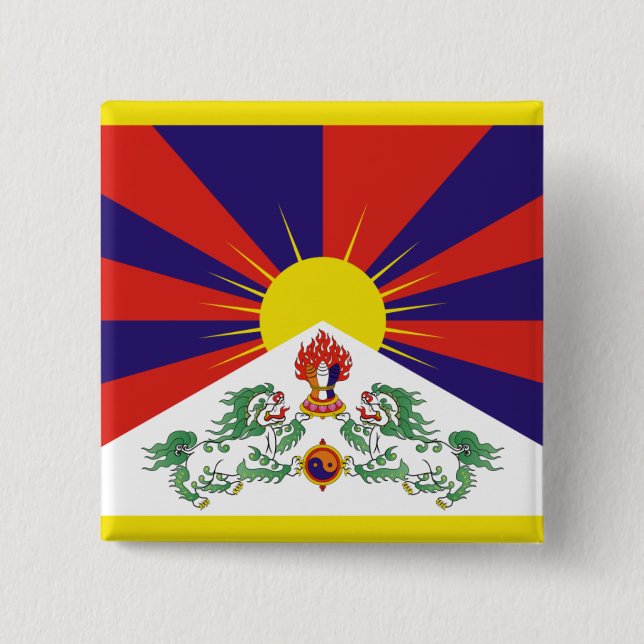 Macaron Carré 5 Cm Drapeau du Tibet libre (Devant)