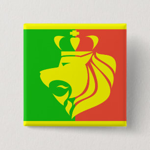 Macaron Carré 5 Cm Drapeau et lion de reggae de Rasta
