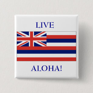 Macaron Carré 5 Cm Drapeau hawaïen, VIVANT, ALOHA ! BOUTON
