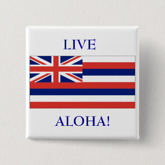 Macaron Carré 5 Cm Drapeau hawaïen, VIVANT, ALOHA ! BOUTON