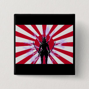 Macaron Carré 5 Cm Drapeau japonais et Soleil Levant Samurai Guerrier
