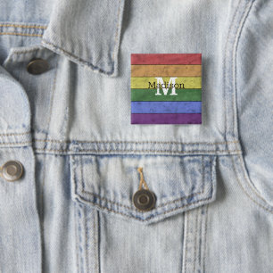 Macaron Carré 5 Cm Drapeau LGBT vintage de fierté à monogramme arc-en